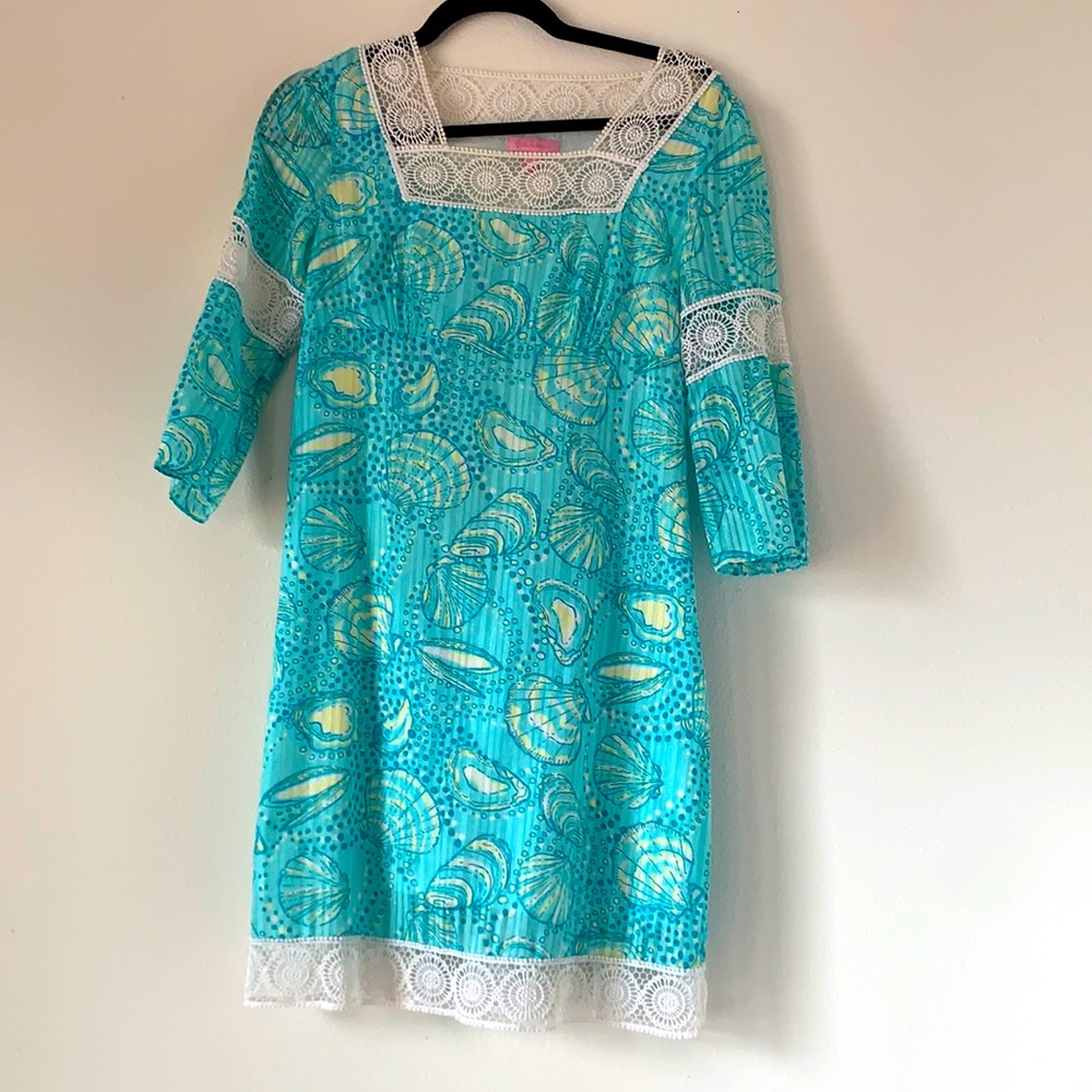 Lilly Pulitzer seashell print lace trim dress